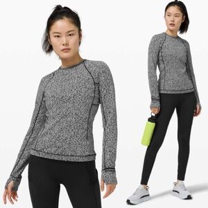 Lululemon Runderful Long Sleeve Scattered Herringbone Black White SZ 10